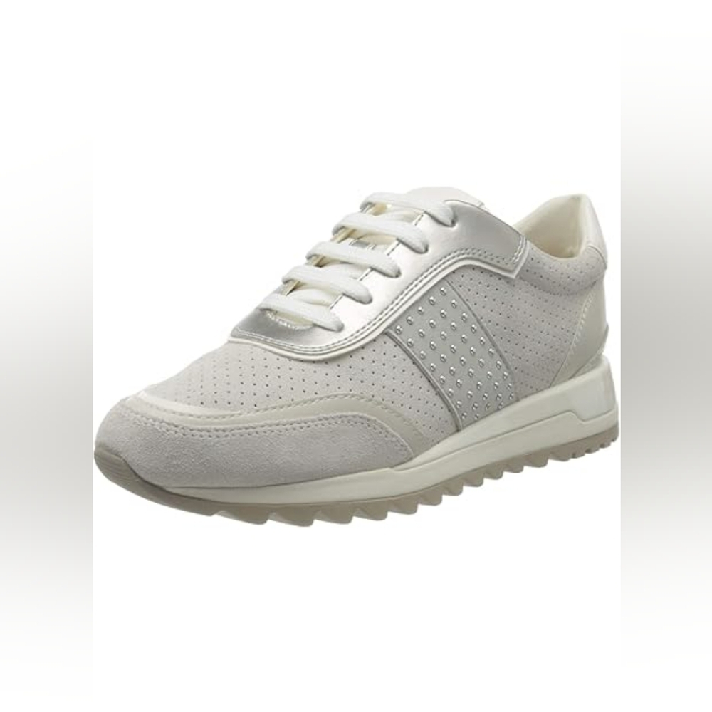 Geox Respira Women's Tabelya Suede Off White/Grey Low-Top Sneakers Size 7 US - Picture 1 of 15
